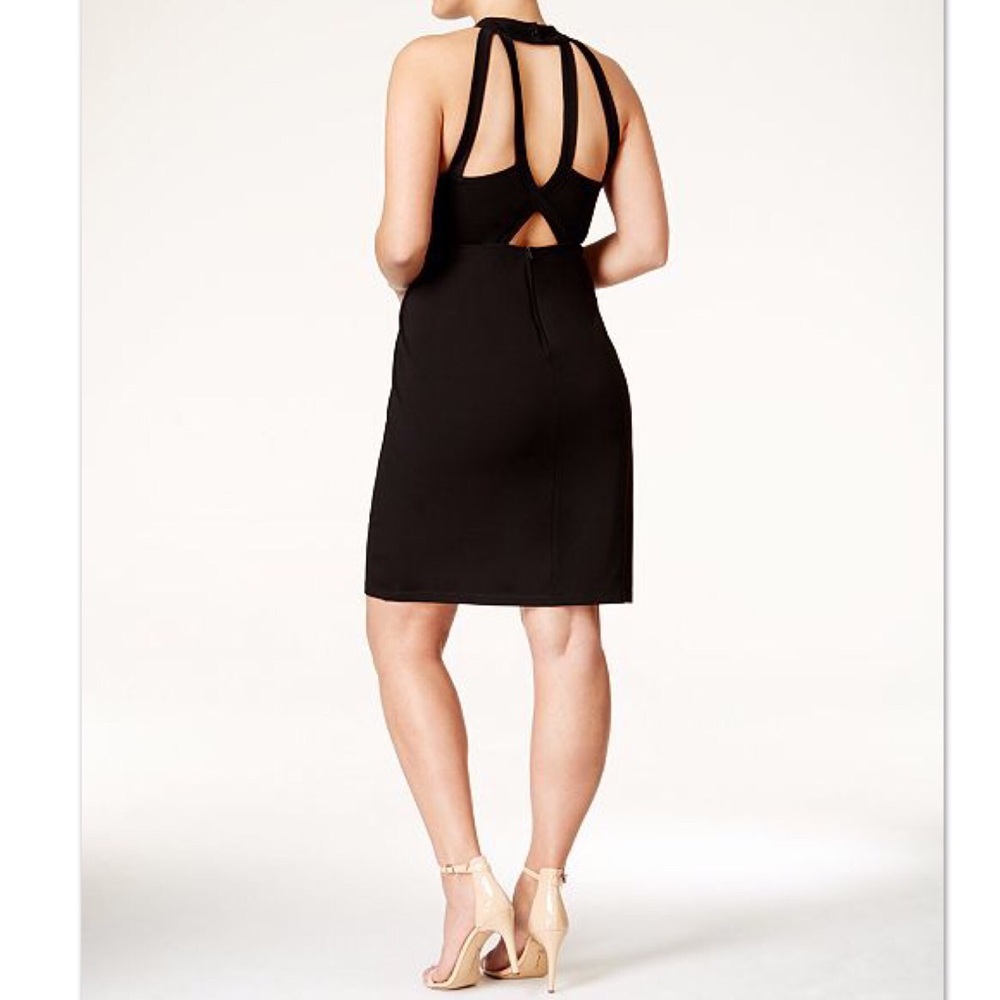 Black Plus Sleeveless Halter Strappy Sheath Dress - Picture 3 of 5